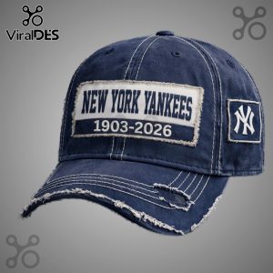Navy baseball cap with 'New York Yankees 1903-2026' and NY logo patches!