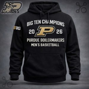 Black Purdue hoodie: 'BIG TEN CHAMPIONS', '20 P 26', 'PURDUE BOILERMAKERS MEN'S BASKETBALL' in white and gold!