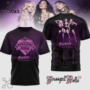 Black Pussycat Dolls PCD Forever Tour tee. Features tour dates! Pink vintage text!