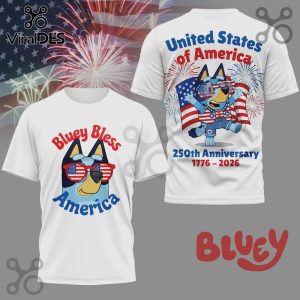 Bluey Bless America 250th Anniversary Patriotic Graphic T-Shirt