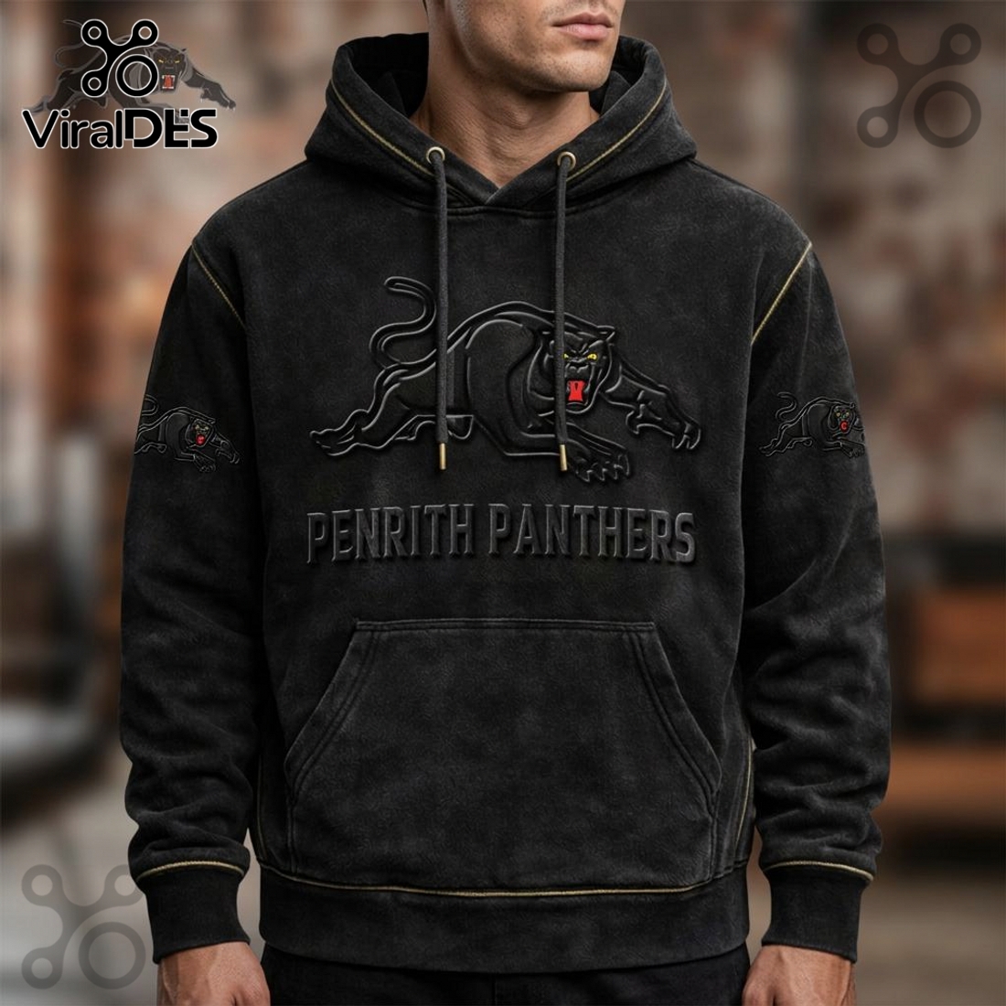 Penrith Panthers 3D Logo Distressed Black Graphic Print Hoodie Penrith Panthers 3D Logo Distressed Black Graphic Print Hoodie