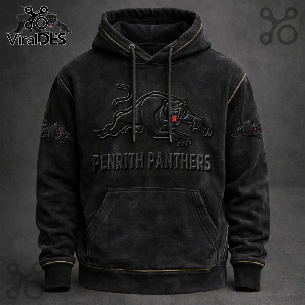 Penrith Panthers 3D Logo Distressed Black Graphic Print Hoodie Penrith Panthers 3D Logo Distressed Black Graphic Print Hoodie