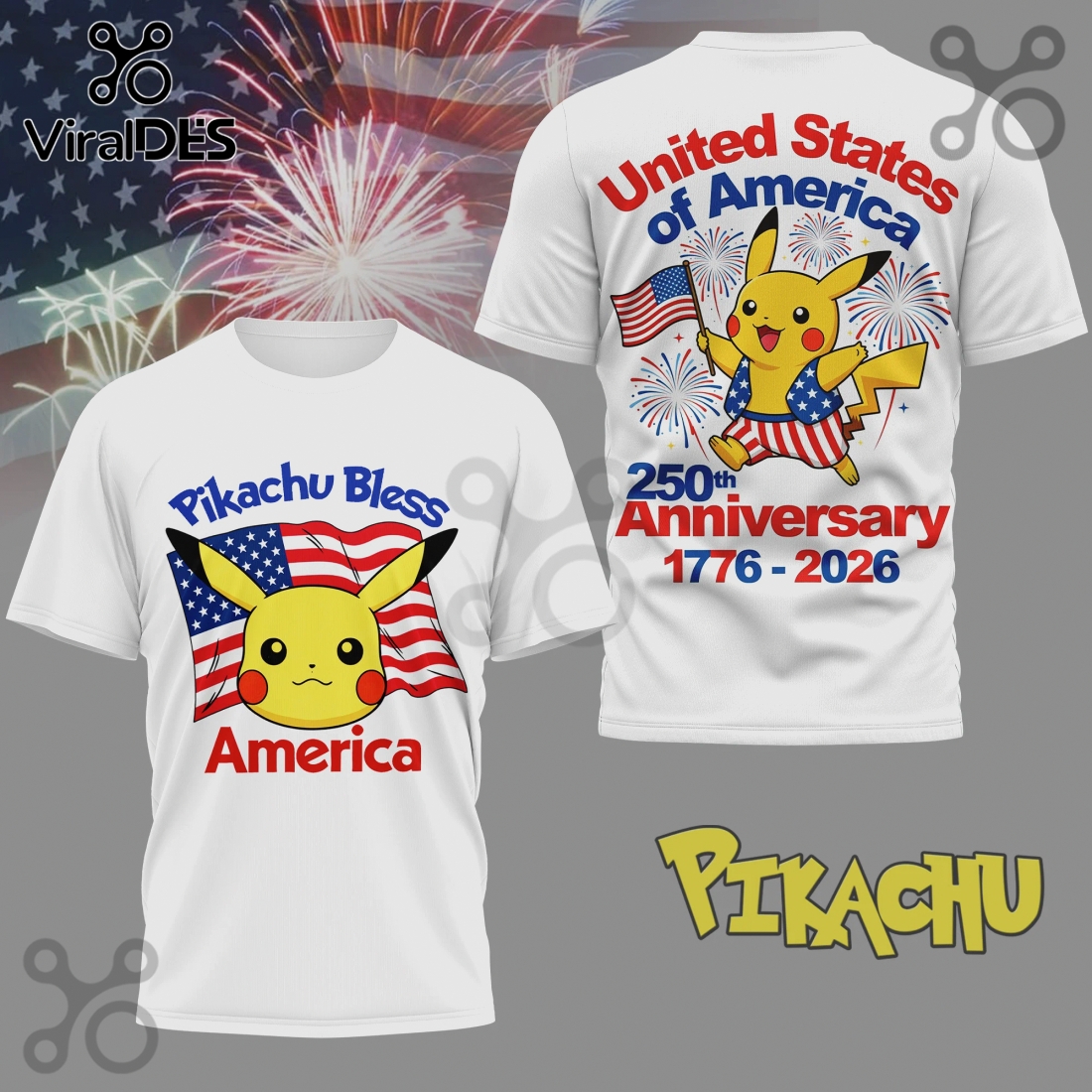 Pikachu United States of America 250th Anniversary Patriotic T-Shirt Pikachu United States of America 250th Anniversary Patriotic T-Shirt
