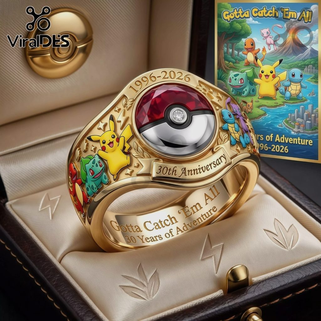 Pokemon 30th Anniversary Gotta Catch ‘Em All Diamond Gold Plated Ring