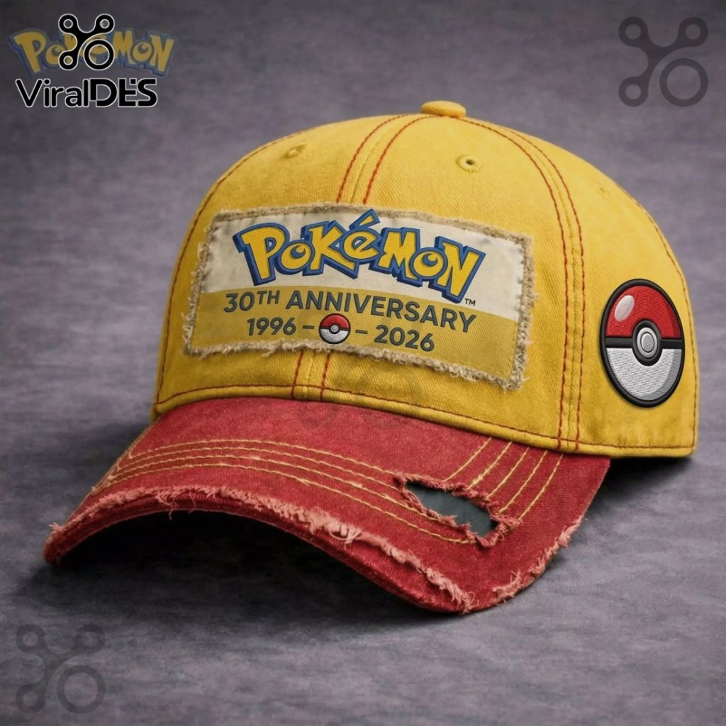 Pokemon 30th Anniversary Yellow & Red Distressed Baseball Cap