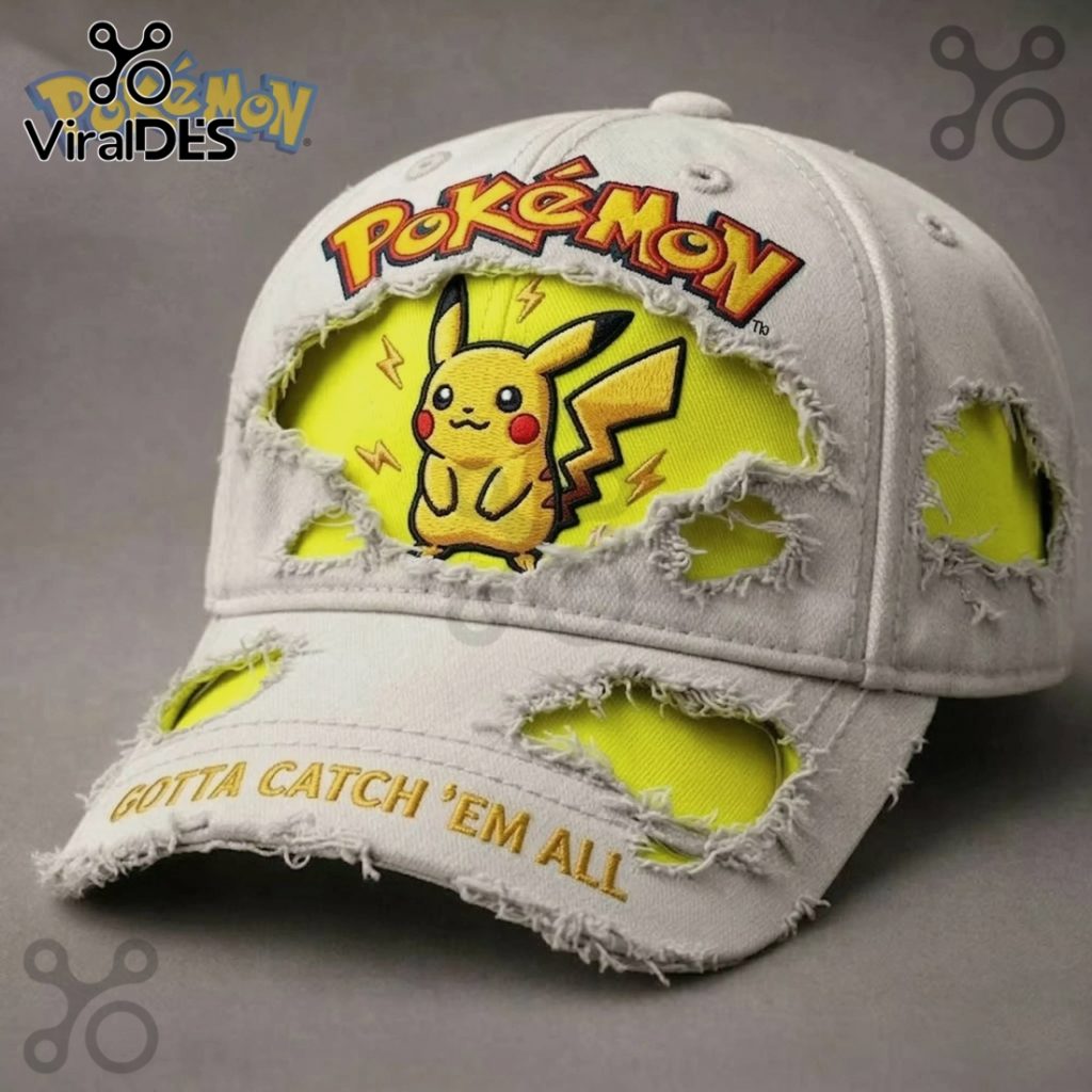 Pokemon Pikachu Distressed Design Fashion Baseball Cap
