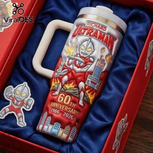 Red 60th Anniversary 1966-2026 Ultraman mug! Featuring Ultraman and the SSSP Building; a cool collectible!