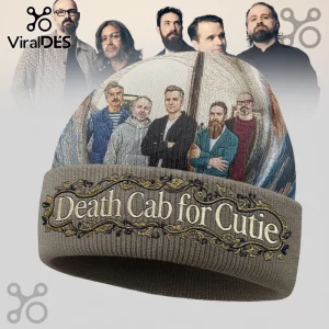 Death Cab For Cutie beanie! Gray knit hat with band image and fancy gold text design!
