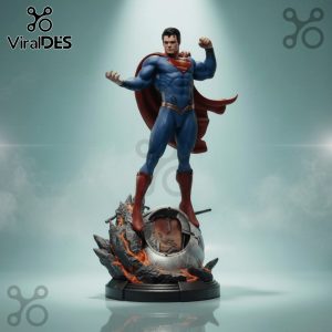 Superman statue! Blue suit, red cape and boots! Standing on a pod!