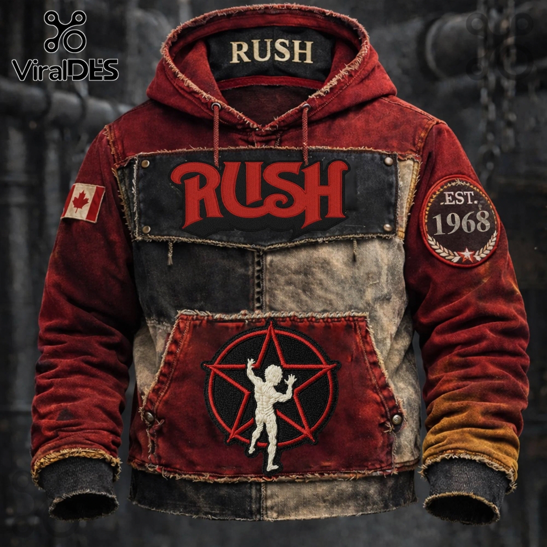 Rush Band Est. 1968 Vintage Patchwork Premium Fashion Hoodie Rush Band Est. 1968 Vintage Patchwork Premium Fashion Hoodie
