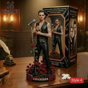 Depeche Mode action figure with black leather clothes and roses, text: DEPECHE MODE!