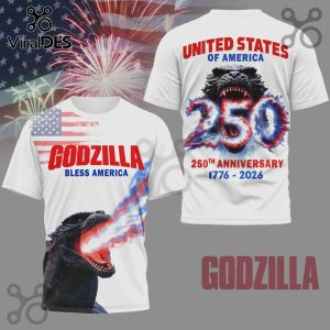 Godzilla Bless America 250th Anniversary Patriotic Graphic T-Shirt