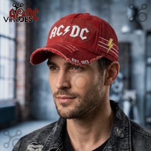 AC DC Est. 1973 Premium Distressed Red Baseball Cap