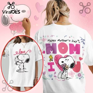 White tee with Snoopy! Says 'love' in red! Back says 'Happy Mother's Day MOM I heart U'! Cute!