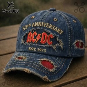 AC DC 53rd Anniversary Distressed Denim Baseball Cap