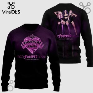 Black sweatshirt. Pussycat Dolls text in purple heart. Tour dates graphic! Band merch aesthetic!