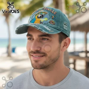 Margaritaville Jimmy Buffett Parrot Head Distressed Embroidered Denim Baseball Cap