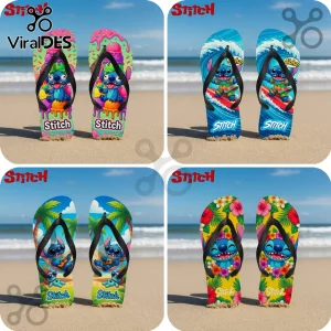 Stitch Colorful Ice Cream Drip Premium Fun Summer Beach Flip Flops