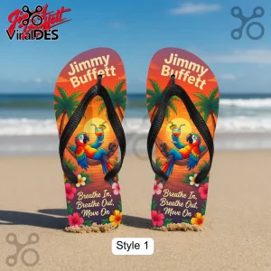 Jimmy Buffett Premium Tropical Sunset Parrot Flip Flops