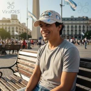 Distressed white baseball cap with 'DEL MUNDO ARGENTINA' text, sun emblem, and torn blue white flag panels!