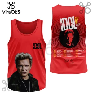 Red tank top with Billy Idol photo on front and 'It's a nice day to tour again!' concert dates on back!