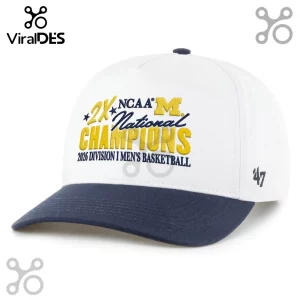 White navy collegiate style baseball cap. Features '2X NCAA M National CHAMPIONS 2026 DIVISION I MEN'S BASKETBALL' text!