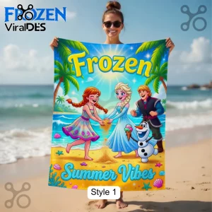 Frozen Anna Elsa Olaf Summer Vibes Tropical Kids Beach Towel