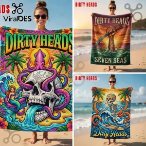 Dirty Heads Psychedelic Skull Octopus Mermaid Vibrant Beach Towel