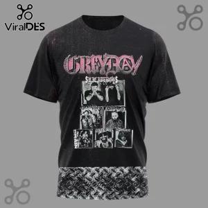 Black t-shirt with pink metallic 