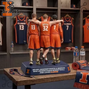 Illinois basketball player figurine in orange and blue with text: Never Underestimate A Woman Who Understands Basketball and Loves Illinois!