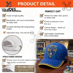 Blue and yellow sports cap with ZMAJEVI text, a dragon crest holding a soccer ball, BIH on the side, and stars on the brim!