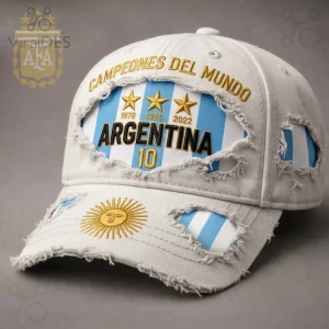 Argentina World Cup Champions 3 Stars Distressed Embroidered Baseball Cap