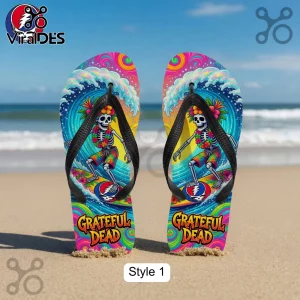Grateful Dead Psychedelic Surfing Skeleton Beach Flip Flops