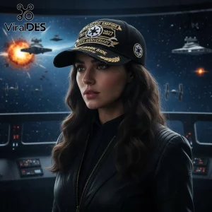Black commemorative cap with gold GALACTIC EMPIRE 1977-2027 50TH ANNIVERSARY DARK SIDE NAME text and Imperial cog logo!