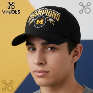 Black baseball cap, gold embroidered 'BASKETBALL NATIONAL CHAMPIONS 20 M 26' text, collegiate fan style!