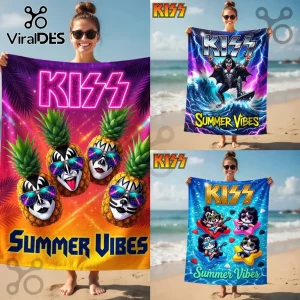 Premium KISS Rock Band Tropical Pineapple Summer Vibes Beach Towel