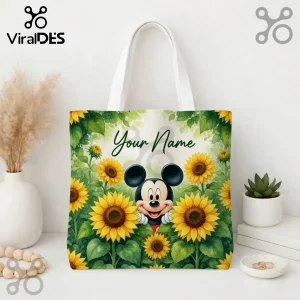 Personalized Mickey Mouse Floral Custom Name Tote Bag for Women