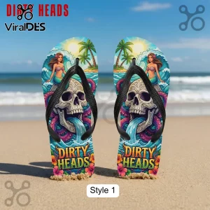 Dirty Heads Premium Beach Skull Mermaid Ocean Art Flip Flops for Summer