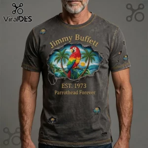 Jimmy Buffett Parrothead Est. 1973 Distressed Tropical Parrot Graphic T-Shirt