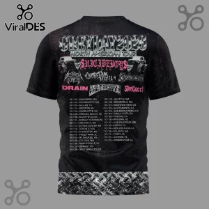 Black t-shirt with back print for Grey Day 2023 North American Tour featuring Suicideboys in pink text and tour dates!