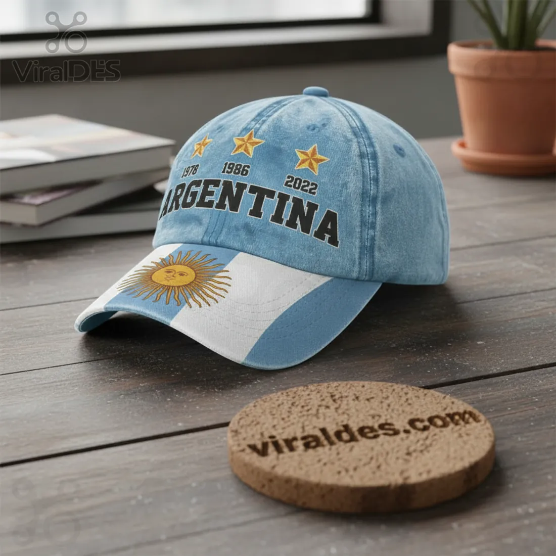 Argentina World Cup Champions 1978 1986 2022 3 Stars Commemorative Flag Print Baseball Cap
