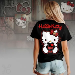 Hello Kitty Slipknot Bloody Dripping Text Heavy Metal Band Fan T-Shirt