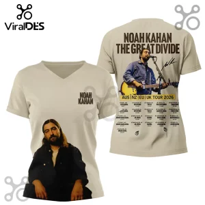 Noah Kahan The Great Divide Tour 2026 beige t-shirt with front and back graphics and concert dates!