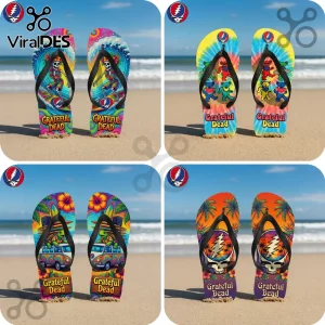 Grateful Dead Psychedelic Surfing Skeleton Beach Flip Flops
