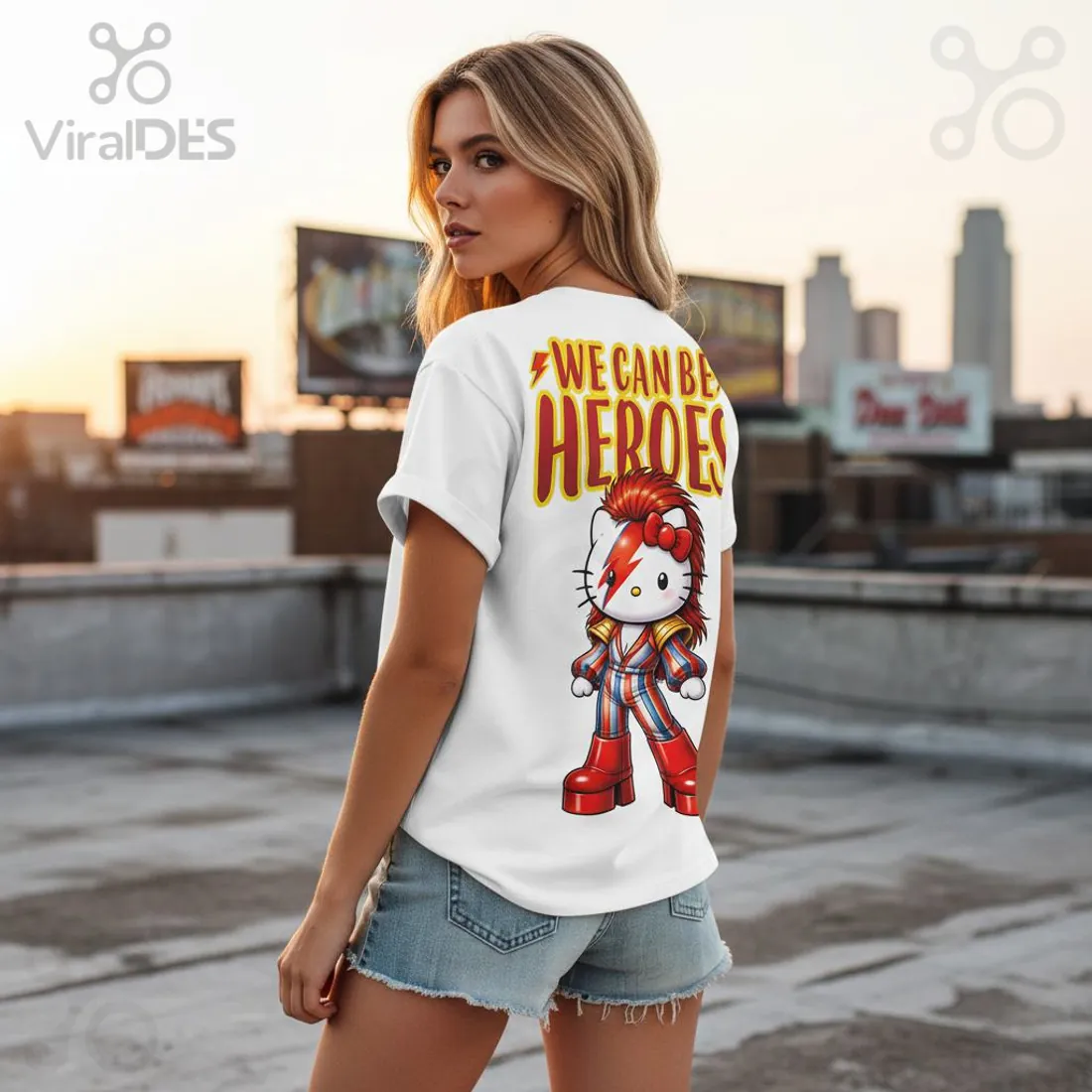 David Bowie Hello Kitty Ziggy Stardust Heroes Song Mashup T-Shirt David Bowie Hello Kitty Ziggy Stardust Heroes Song Mashup T-Shirt