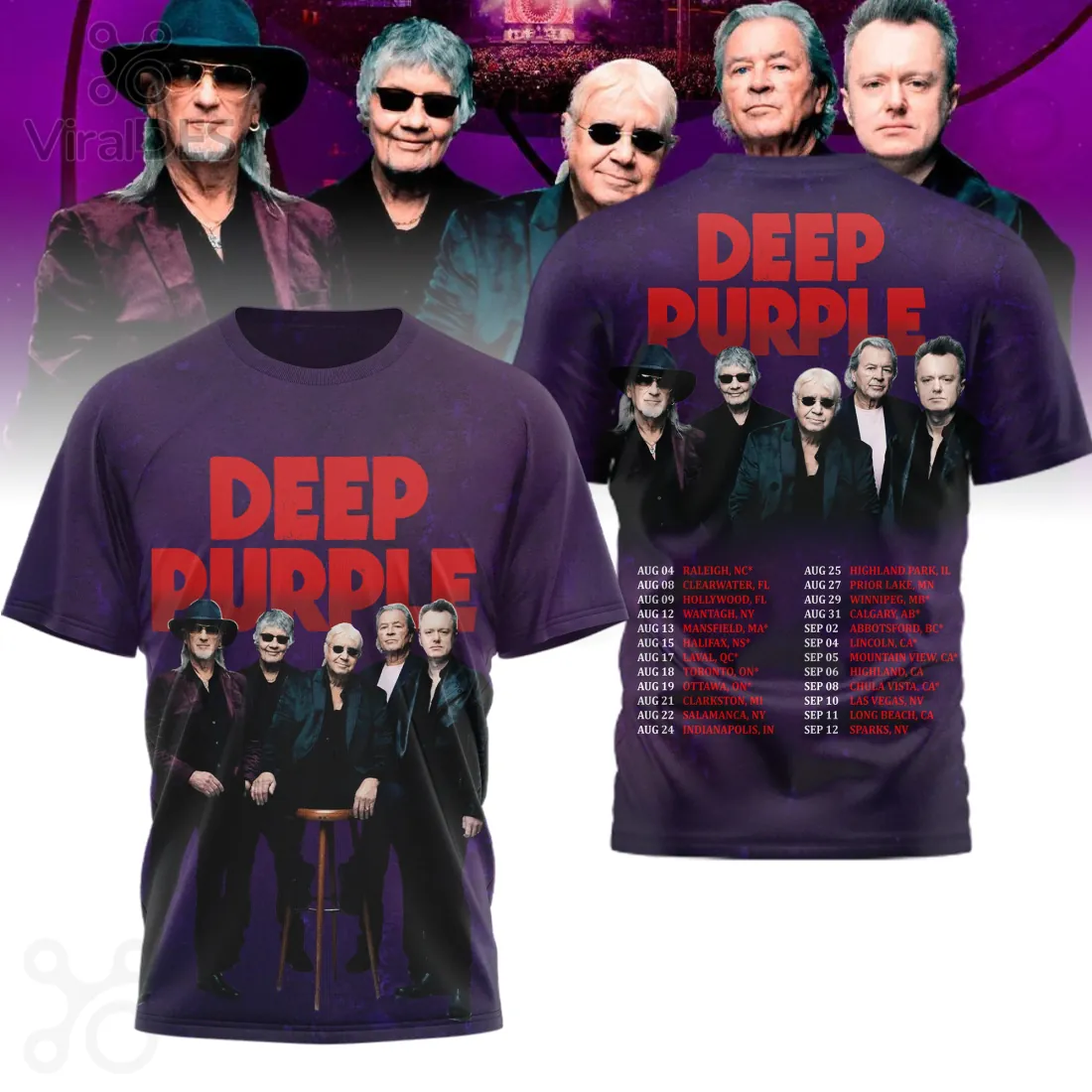 Deep Purple Official 2024 Tour Dates Graphic Print Band T-Shirt Deep Purple Official 2024 Tour Dates Graphic Print Band T-Shirt