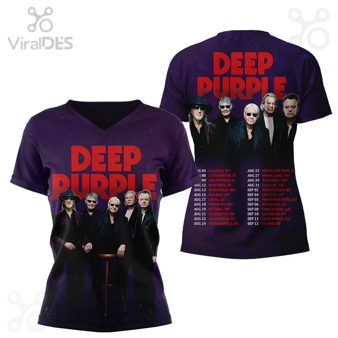 Deep Purple Official 2024 Tour Dates Graphic Print Band T-Shirt Deep Purple Official 2024 Tour Dates Graphic Print Band T-Shirt