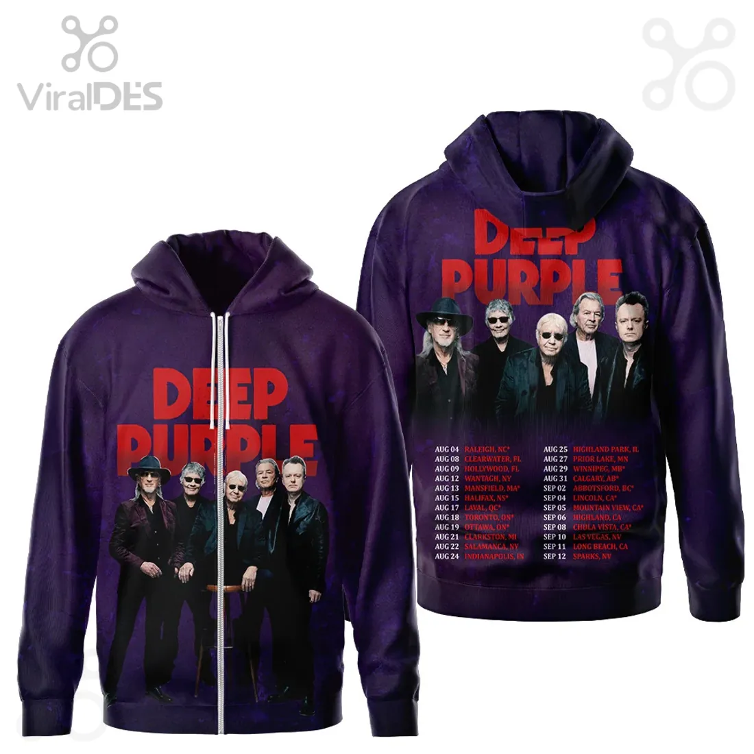 Deep Purple Official 2024 Tour Dates Graphic Print Band T-Shirt Deep Purple Official 2024 Tour Dates Graphic Print Band T-Shirt