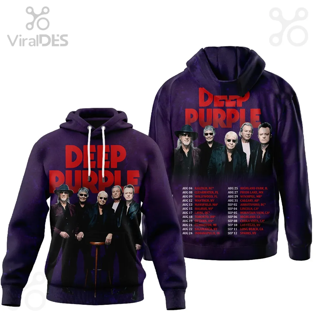 Deep Purple Official 2024 Tour Dates Graphic Print Band T-Shirt Deep Purple Official 2024 Tour Dates Graphic Print Band T-Shirt