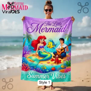 The Little Mermaid Premium Ariel Flounder Summer Vibes Disney Beach Towel